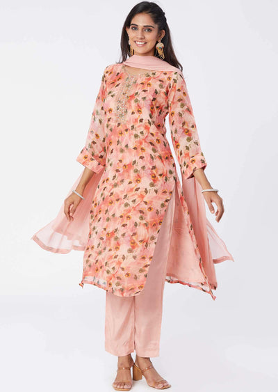 Peach Organza Sequins & Cutdana work Straight cut suits