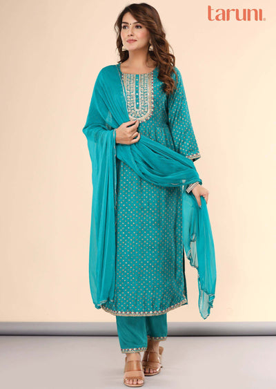 Rama Green Modal Sequins Straight cut suits
