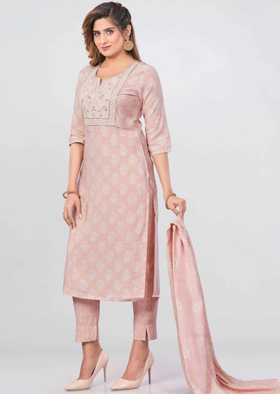 Light Peach Muslin Sequins Straight cut suits