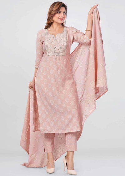 Light Peach Muslin Sequins Straight cut suits