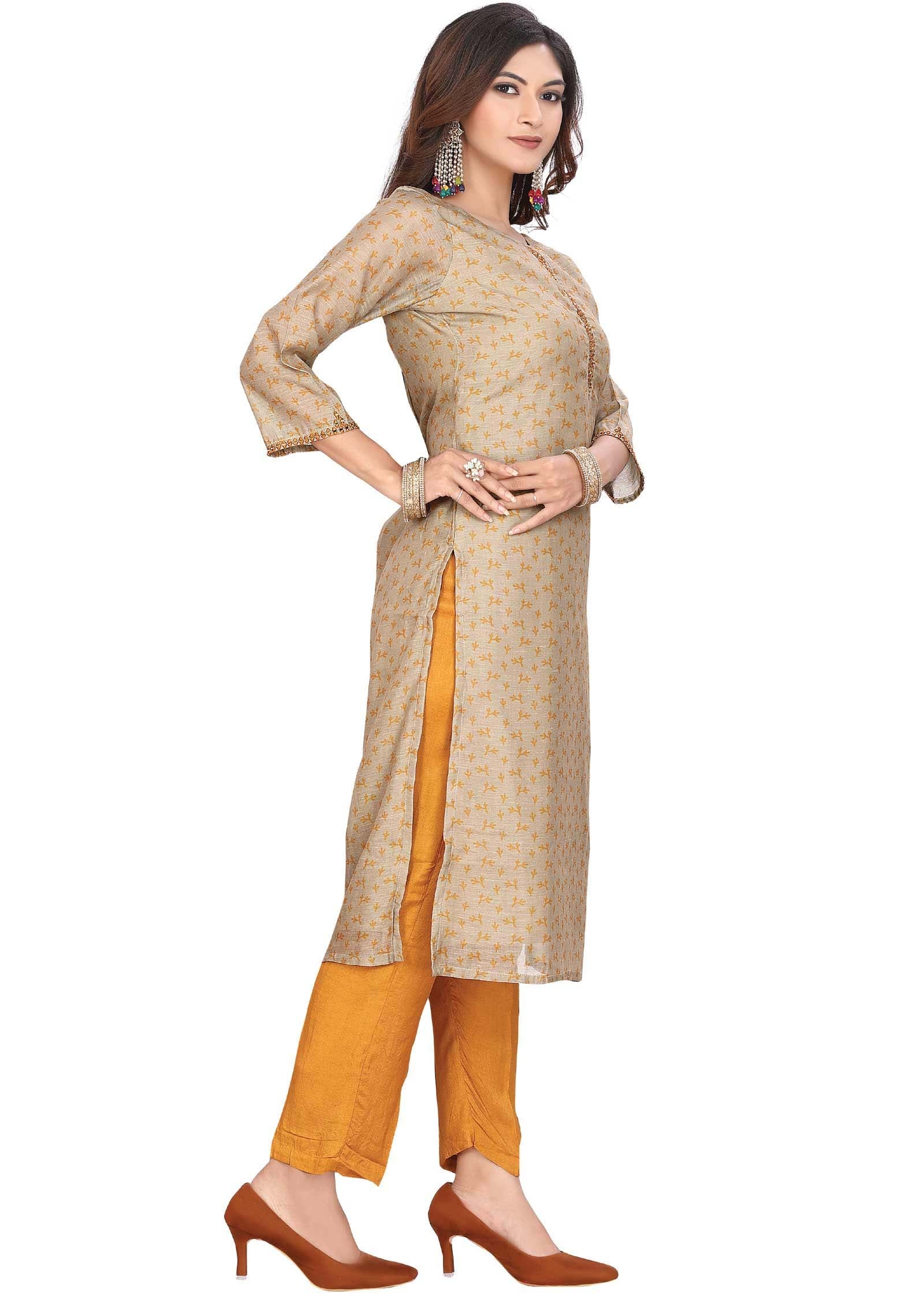 Beige Chanderi Straight cut suit