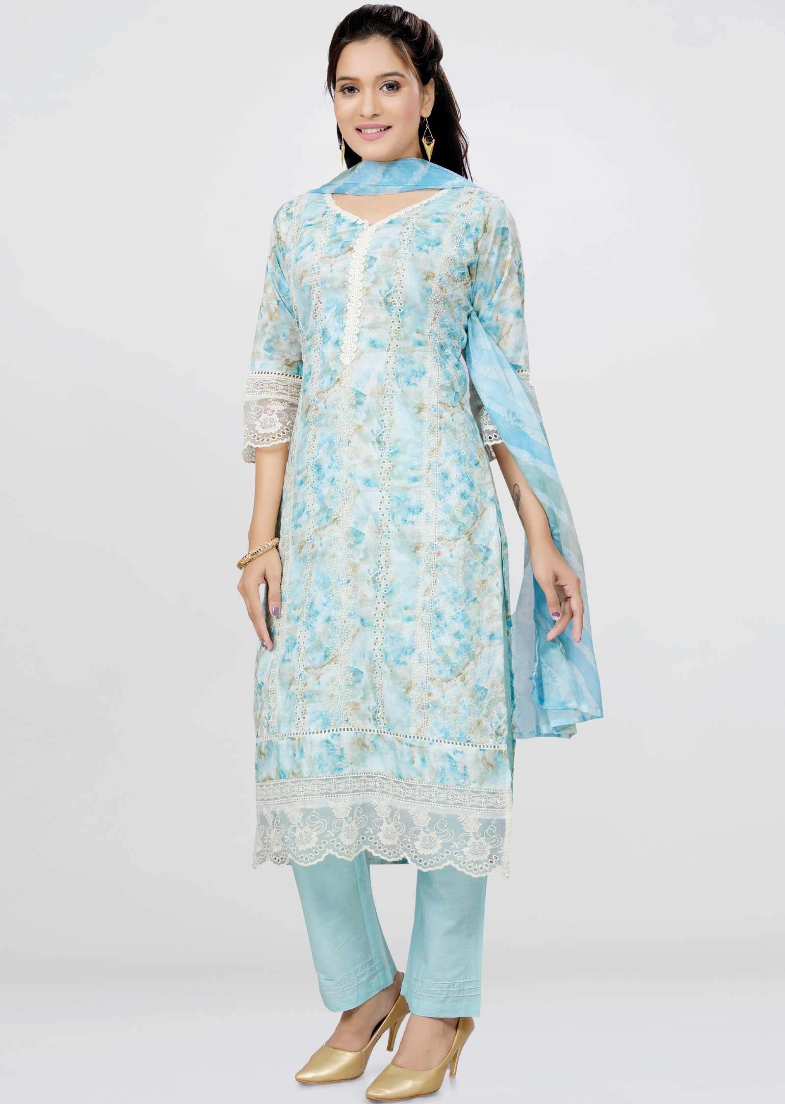 Blue Shefali Cotton Straight cut suit