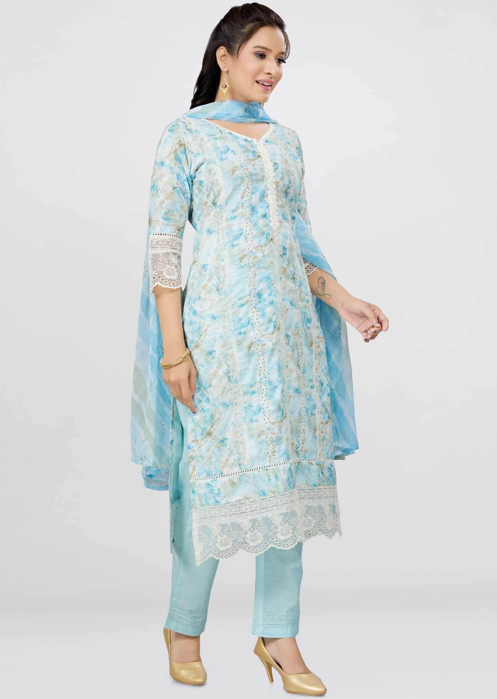 Blue Shefali Cotton Straight cut suit