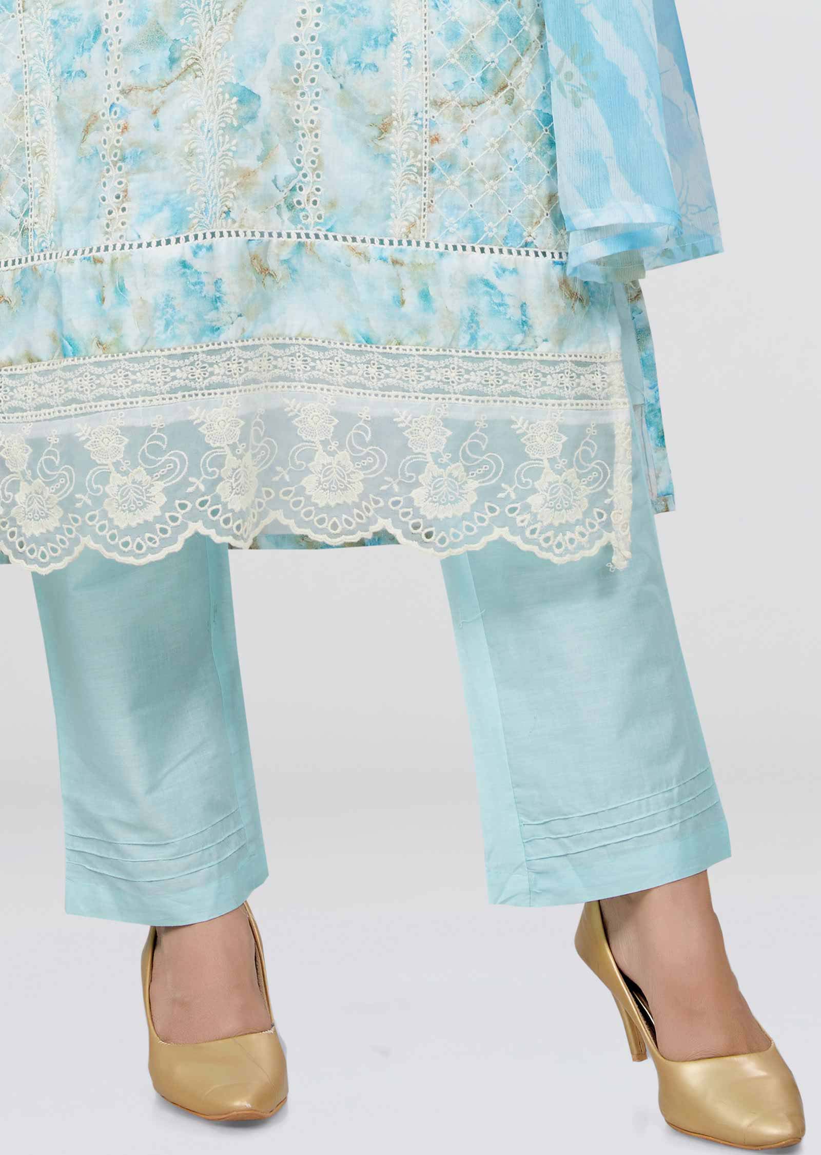 Blue Shefali Cotton Straight cut suit