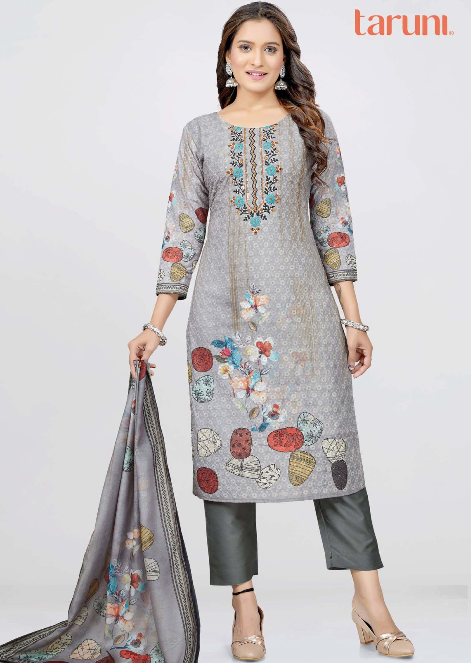 Grey Shefali Cotton Straight cut suit