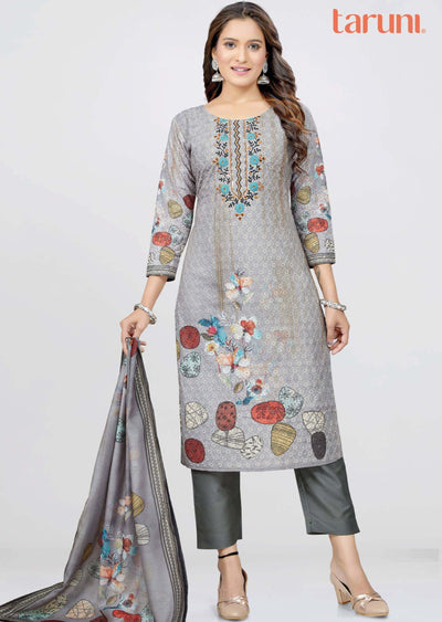 Grey shefali cotton Printed Straight cut suits
