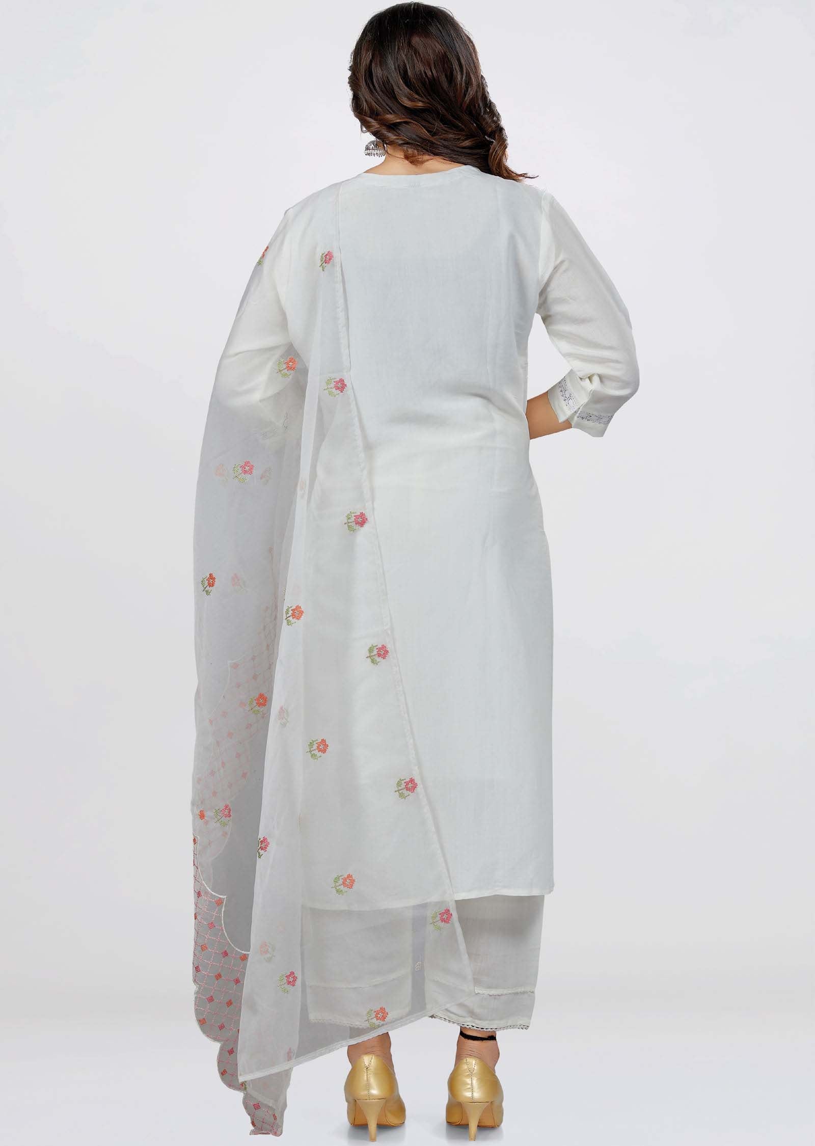 Off White Chanderi Straight cut suit