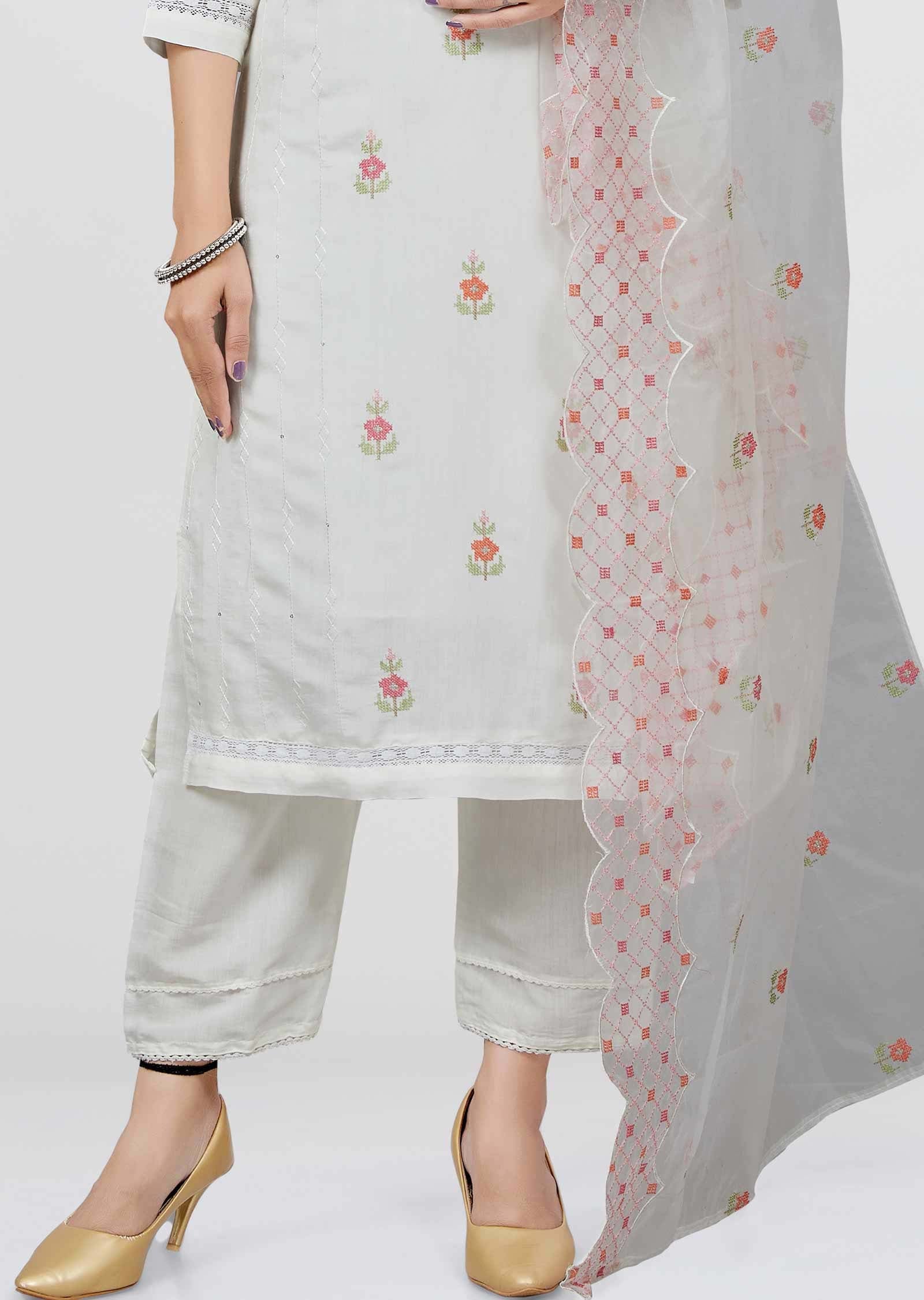 Off White Chanderi Straight cut suit