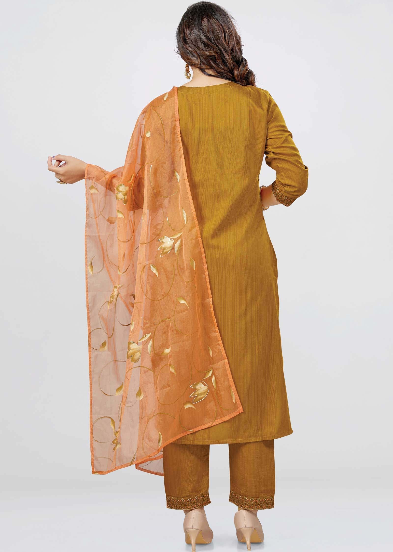 Yellow Silk Straight cut suit