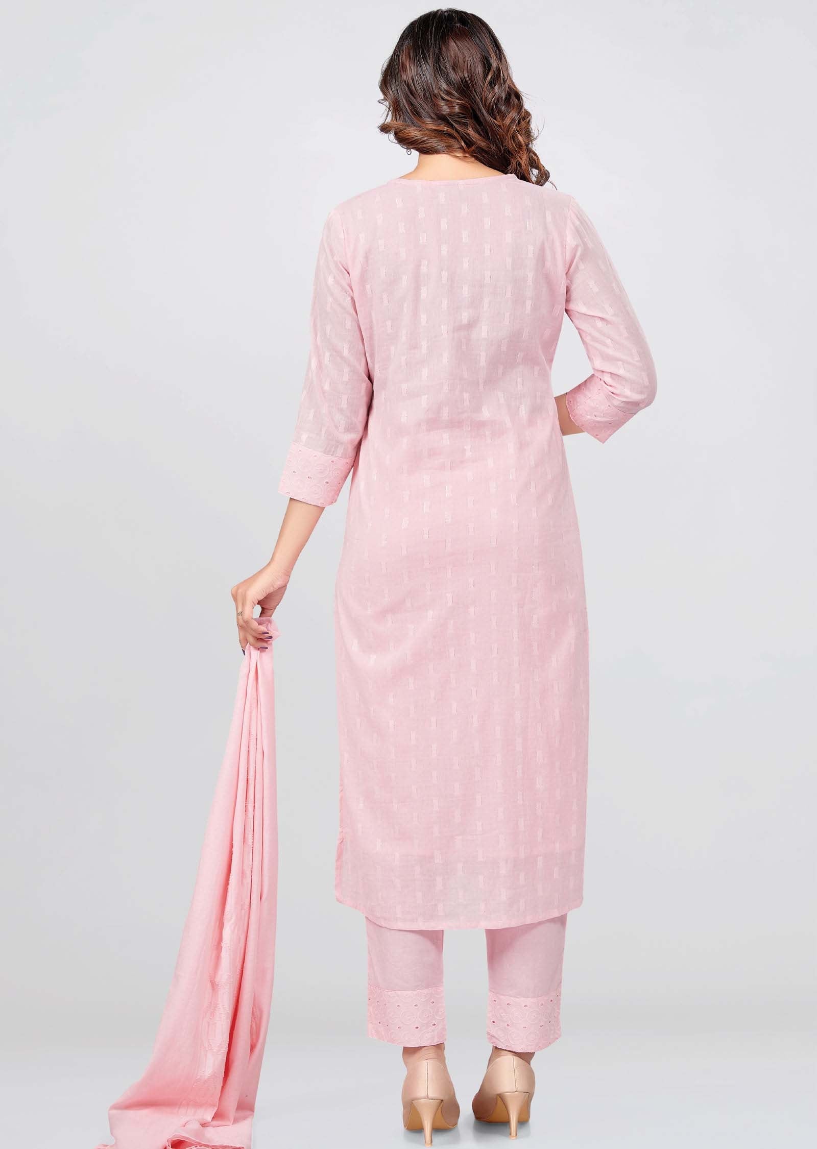 Pink Cotton Straight cut suit