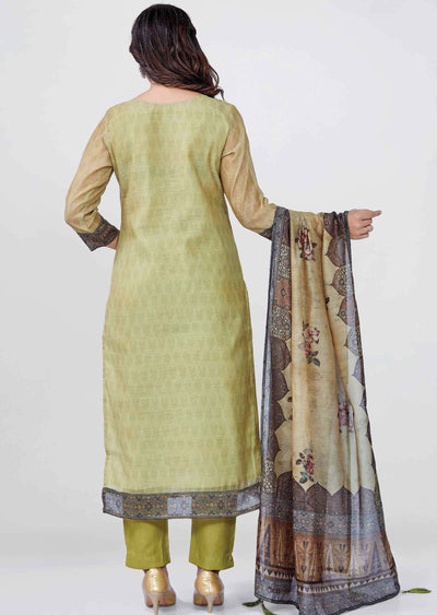 Mehandi Green Chanderi Sequins Straight cut suits