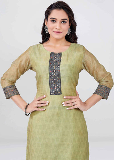 Mehandi Green Chanderi Sequins Straight cut suits