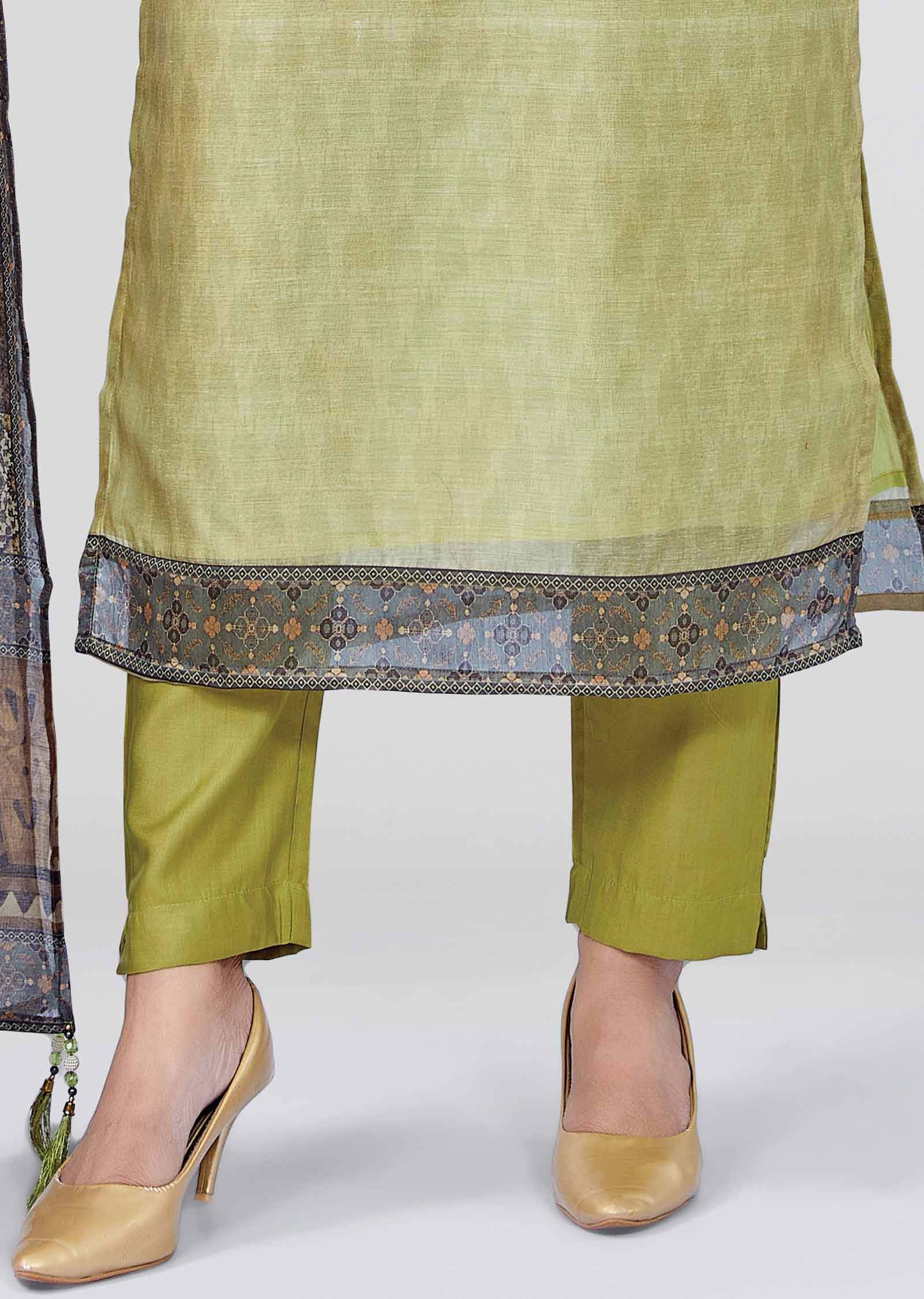 Green Chanderi Straight cut suit