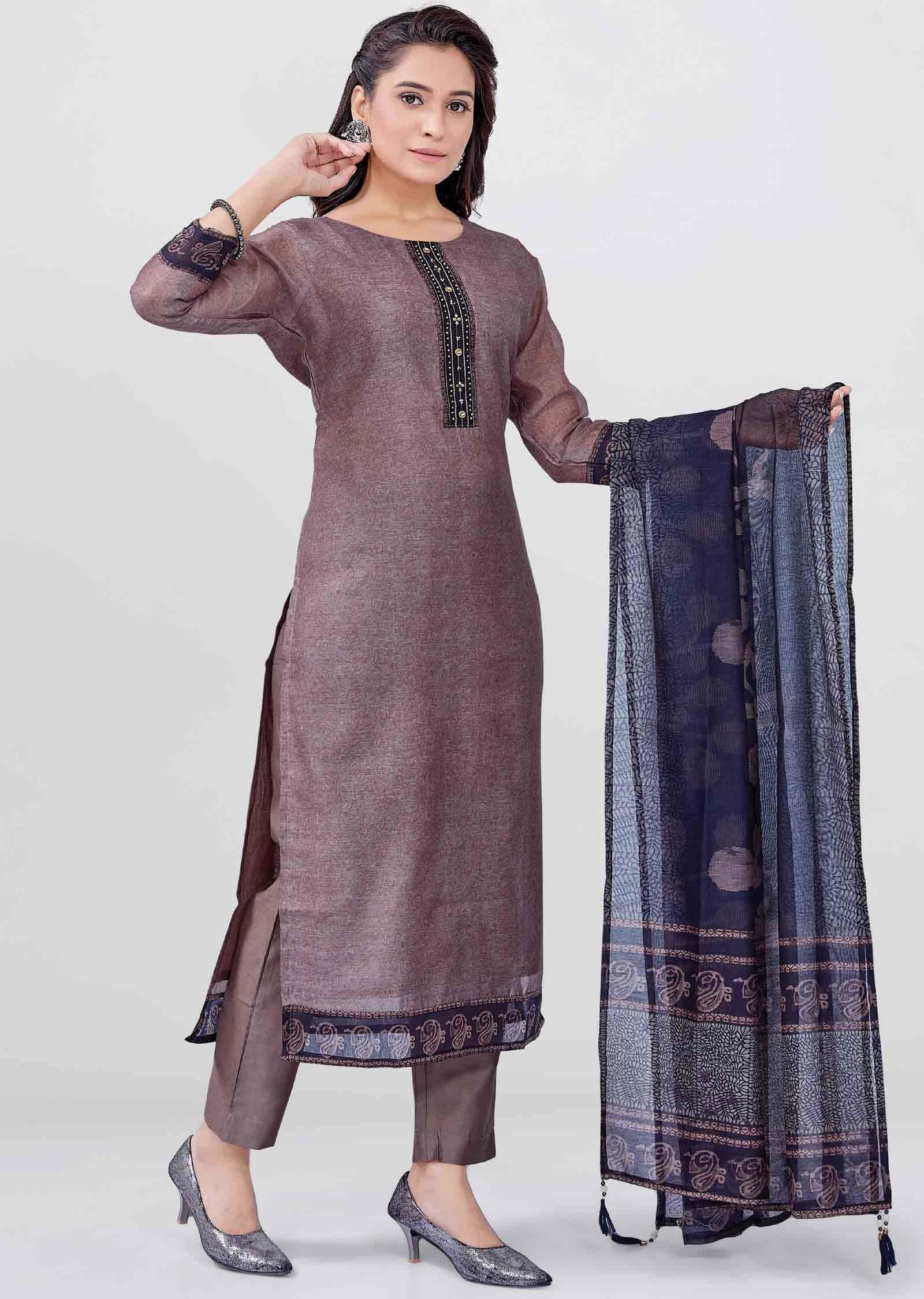 Light Brown Chanderi Sequins Straight cut suits