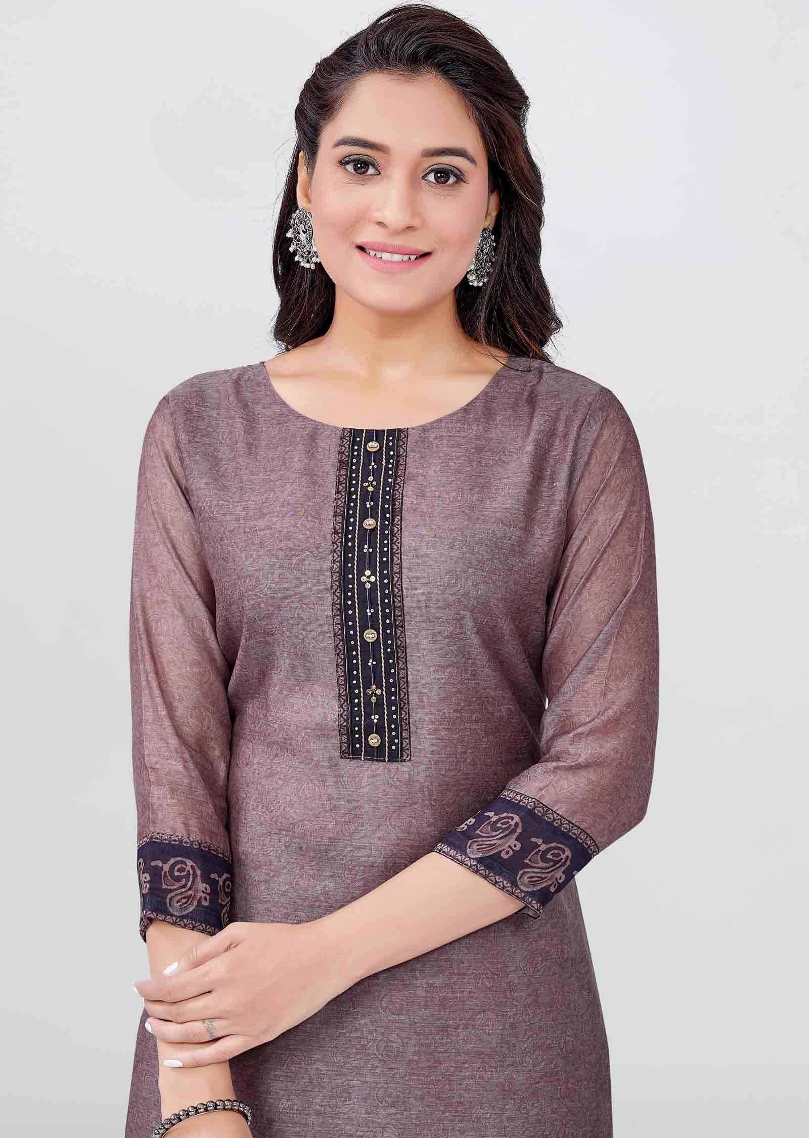 Light Brown Chanderi Sequins Straight cut suits