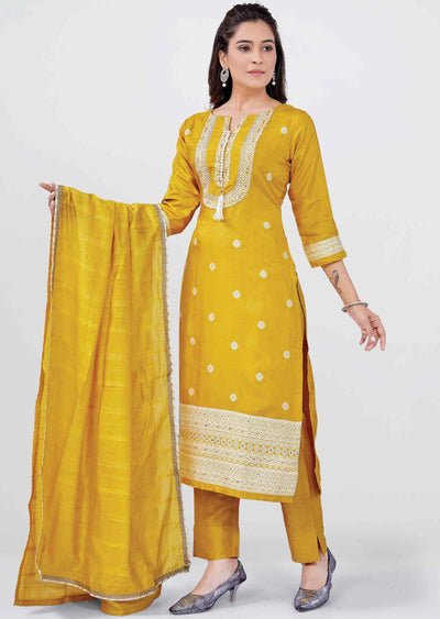 Yellow Silk Straight cut suits