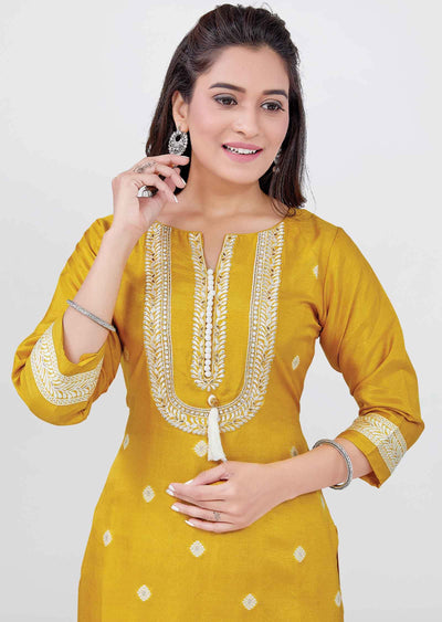 Yellow Silk Straight cut suits