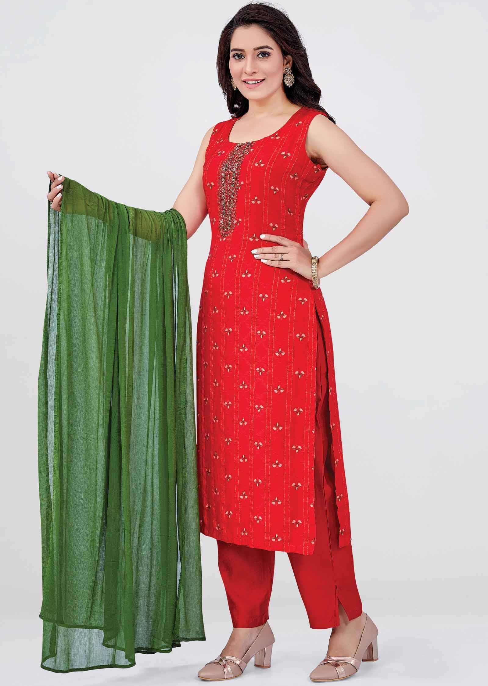 Red Silk Straight cut suit