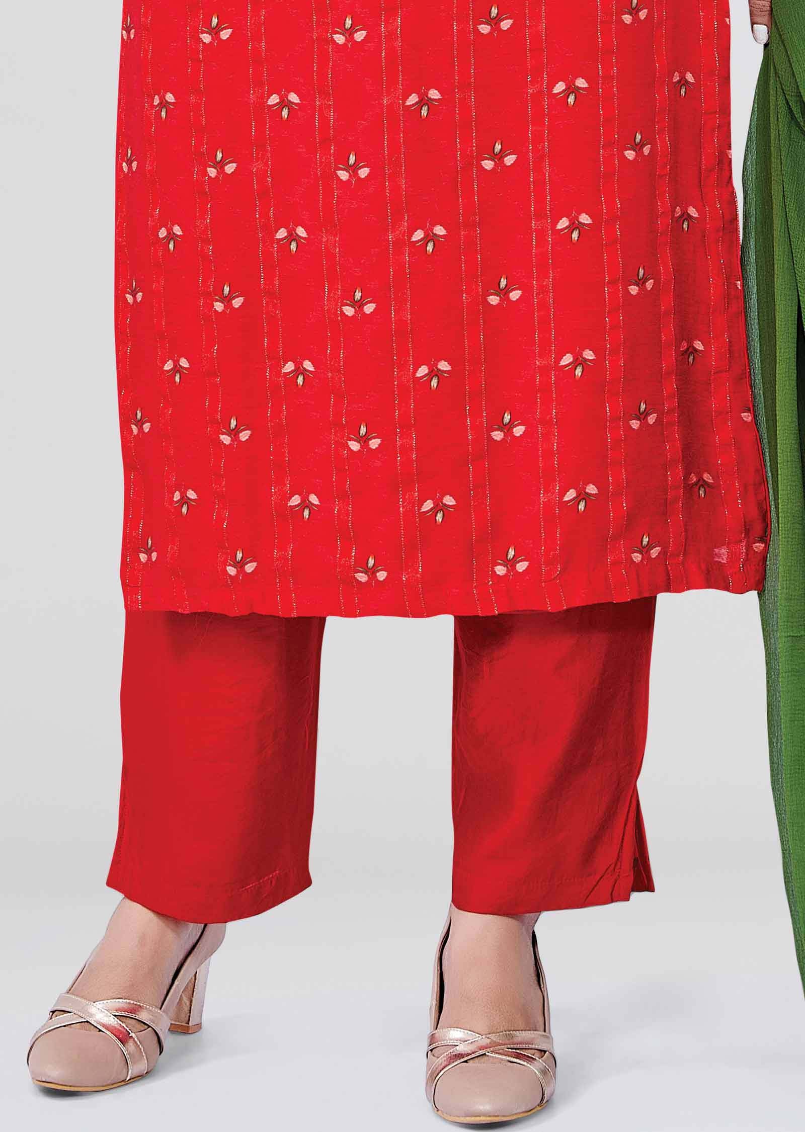 Red Silk Straight cut suit