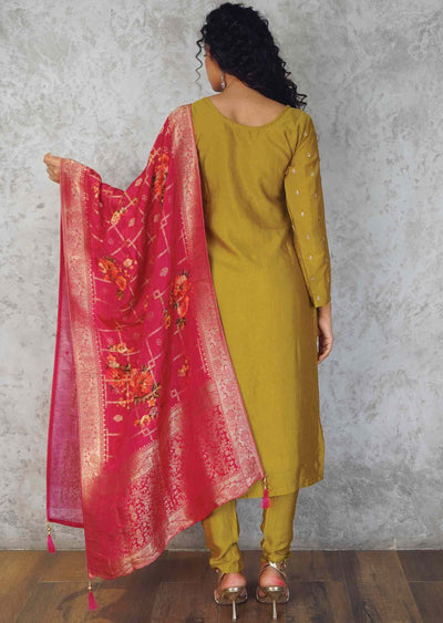 Mustard Silk Sequins Straight cut suits