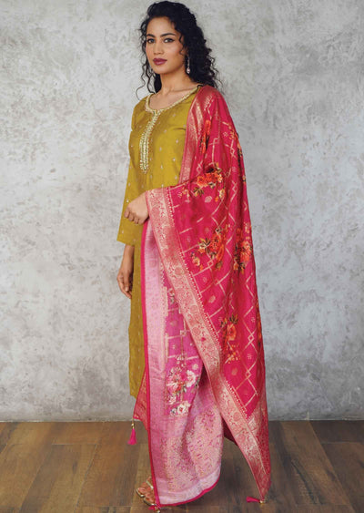 Mustard Silk Sequins Straight cut suits