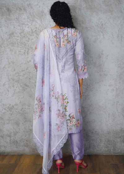 Lavender Muslin Printed Straight cut suits