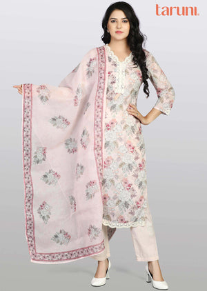 Dusty Peach Cotton Printed Straight cut suits