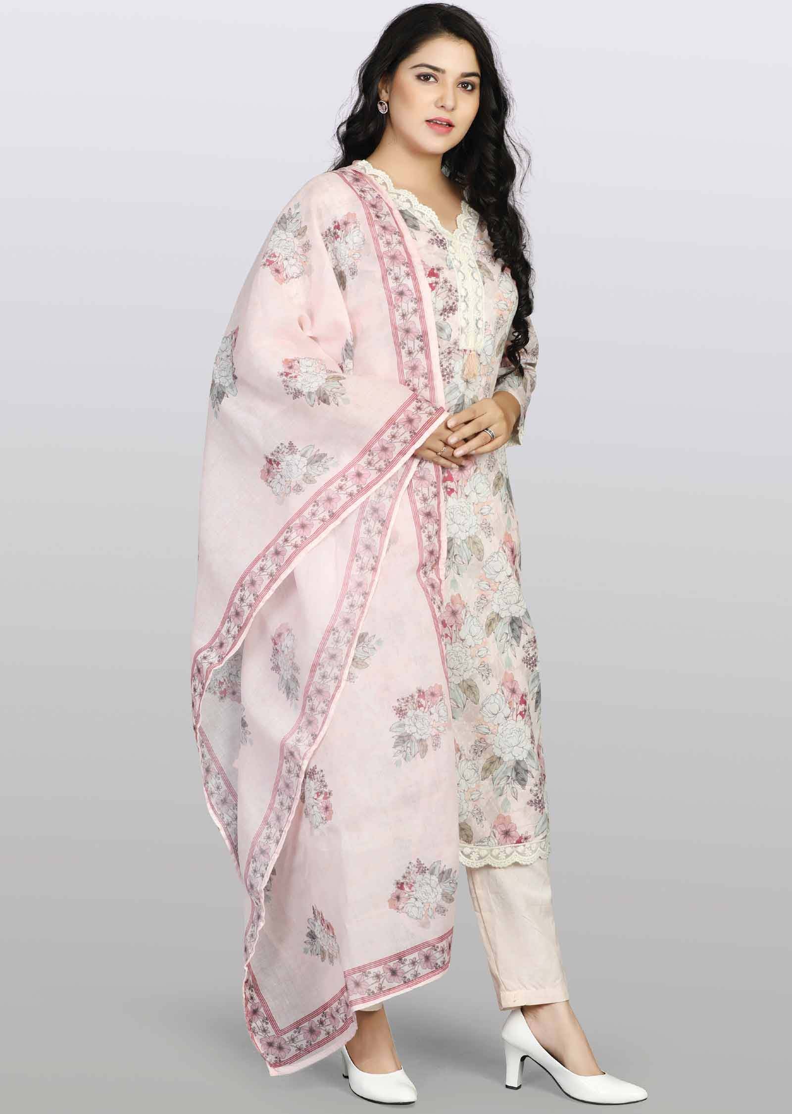 Dusty Peach Cotton Printed Straight cut suits