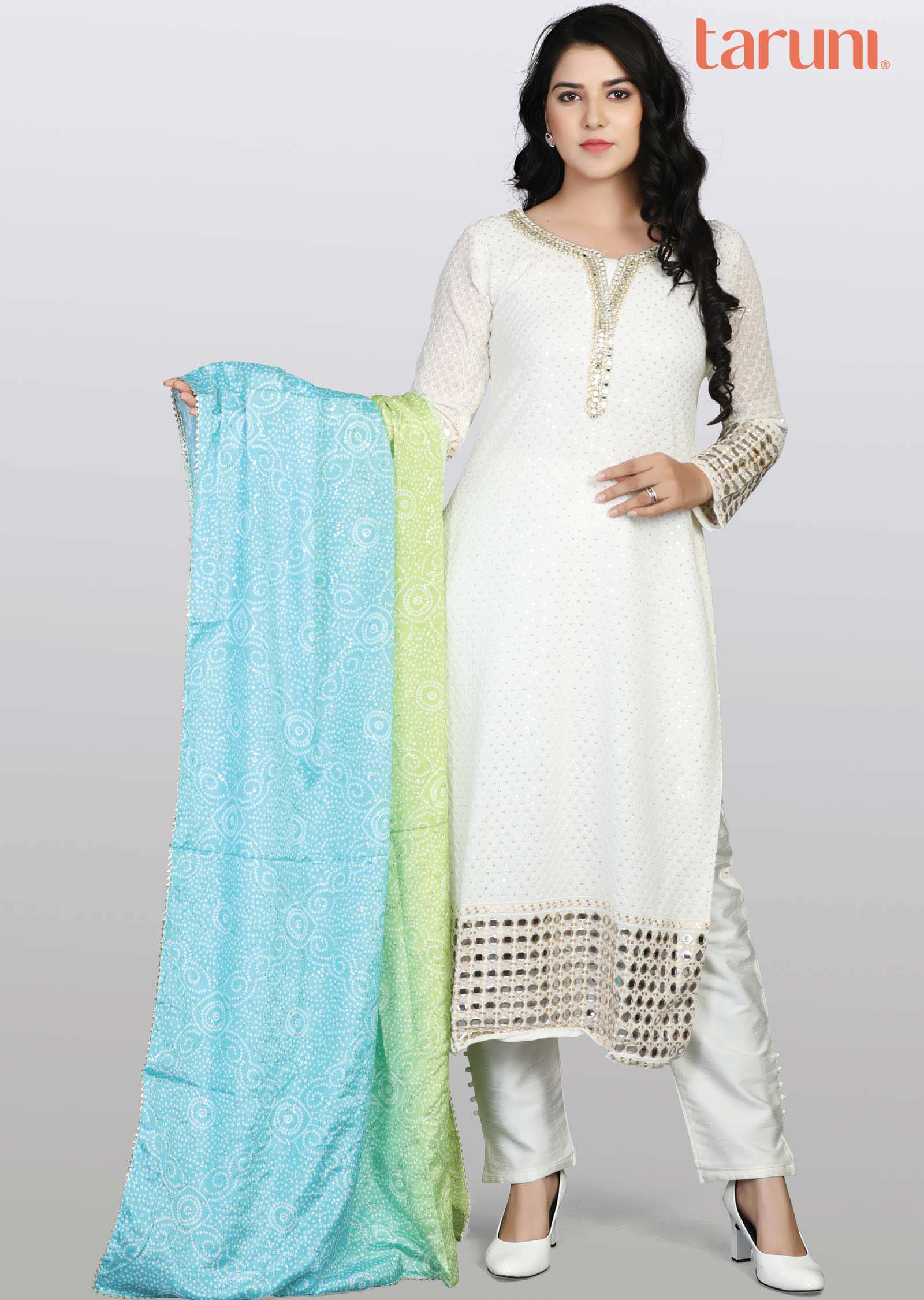 Off White Georgette Embroidered Straight cut suits