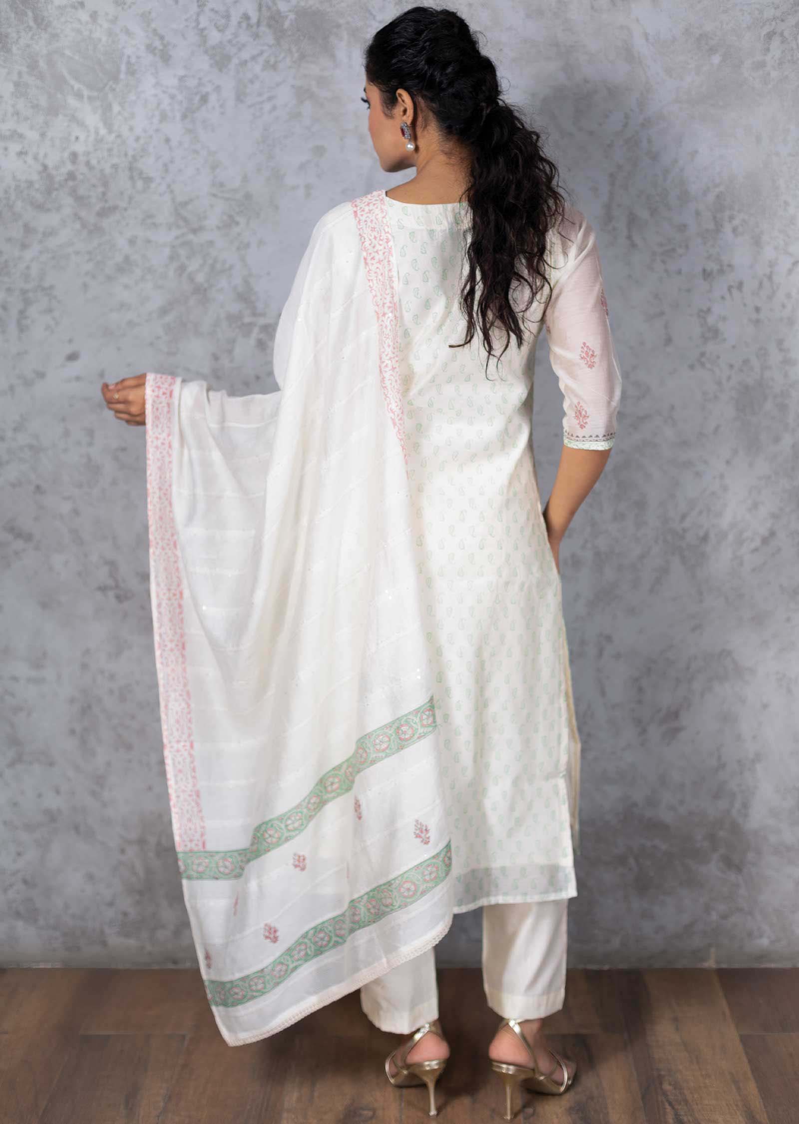 Cream Chanderi Straight cut suit