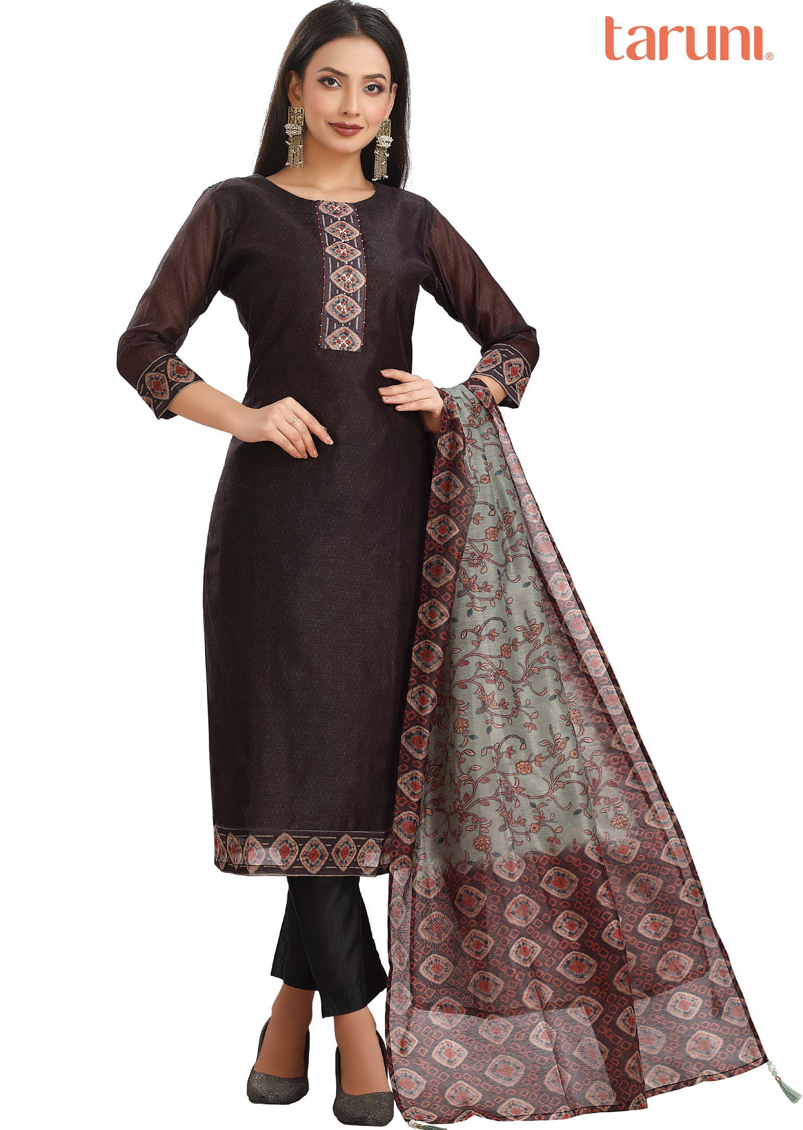 Black Chanderi Straight cut suit